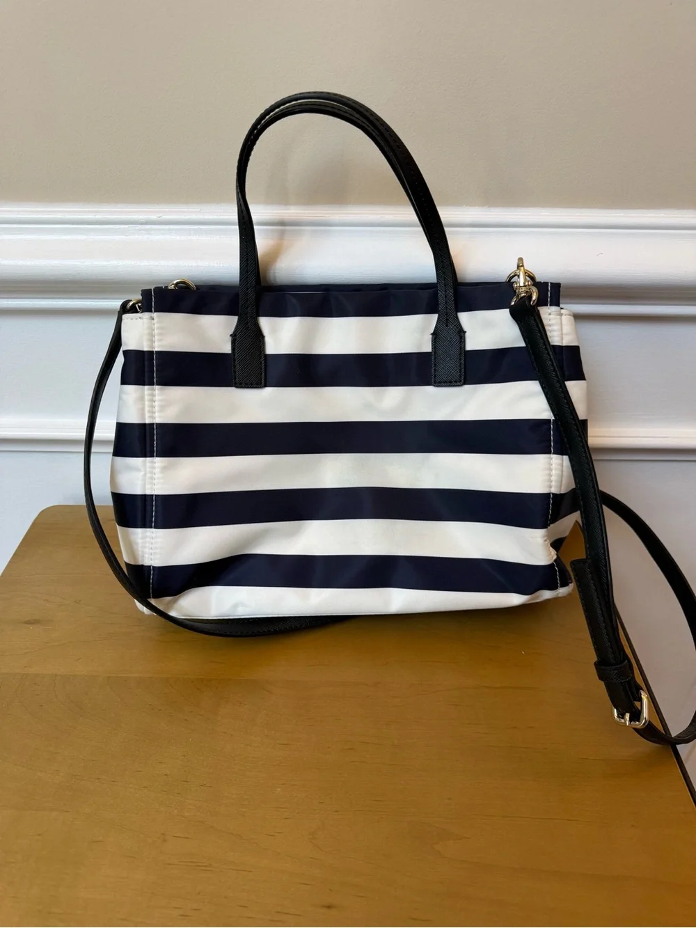 kate spade Navy and White Striped Tote with Black Handles